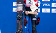 Zuzana Maderova of the Czech Republic participates in the podium ceremony during the FIS S...