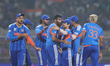 Jasprit Bumrah of India, Ishan Kishan of India, Suryakumar Yadav, the captain of India, an...