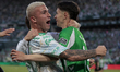 Alvaro Figaldo of Real Betis celebrates a goal during the La Liga EA Sports match between...