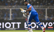 India's Sanju Samson plays a shot during the T20 World Cup cricket match between India and...