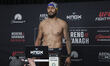 Ryan Gandra of Brazil poses on the scale during the UFC Fight Night ceremonial weigh-in at...