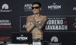 Edgar Chairez of Mexico poses on the scale during the UFC Fight Night ceremonial weigh-in...