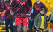Ibrahima Konate of Liverpool FC warms up during the Premier League match between Wolverham...