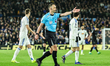 Referee Stuart Attwell points to the penalty spot for Sunderland after a handball from Eth...