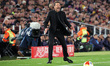 Diego Simeone coaches during the match between FC Barcelona and Club Atletico de Madrid, c...