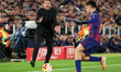 Diego Simeone coaches during the match between FC Barcelona and Club Atletico de Madrid, c...