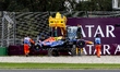 Max Verstappen of Oracle Red Bull Racing crashes his car at Turn 1 during Formula 1 Melbou...