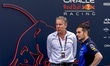 Raymond Vermeulen manages Formula 1 driver Max Verstappen of Oracle Red Bull Racing during...