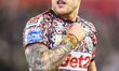 Keanan Brand of Leigh Leopards plays during the Betfred Super League match between Leigh L...