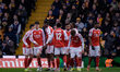 Eberechi Eze of Arsenal celebrates his goal to make it 1-2 during the Emirates FA Cup fift...
