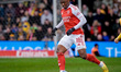 Eberechi Eze of Arsenal passes the ball during the Emirates FA Cup fifth round match betwe...