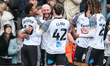 Matt Clarke of Derby County (facing camera) is congratulated for the goal, making it 2-0 a...