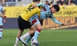 NAC Breda player Leo Greiml and Feyenoord player Ayase Ueda participate in the Dutch Eredi...