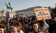 People attend a march during International Women's Rights Day in Brussels, Belgium, on Mar...