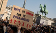 People attend a march during International Women's Rights Day in Brussels, Belgium, on Mar...