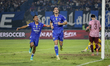 Andrew Jung and Beckham Putra celebrate after scoring a goal in the Persib Bandung vs. Per...