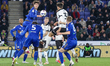 General action occurs in the area as Leicester City defends during the Sky Bet Championshi...