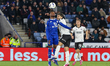Abdul Fatawu of Leicester City and Sam Morsy of Bristol City battle to head the ball durin...