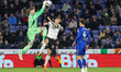 Leicester City's goalkeeper, Jakub Stolarczyk, beats Emil Riis of Bristol City to the ball...