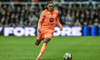 Raphinha of Barcelona breaks with the ball during the UEFA Champions League Last 16 match...