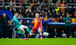 Baris Alper Yilmaz of Galatasaray A.S. is in action with Giovanni Leoni of Liverpool FC du...