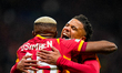 Victor Osimhen of Galatasaray A.S. celebrates his team's second goal, which VAR later canc...