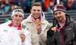 Para Alpine Skiing Federico Pelizzari (ITA), Arthur Bauchet (FRA), and Thomas Grochar (AUT...