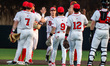 The Rutgers Scarlet Knights celebrate after they defeat the Wagner Seahawks in an NCAA bas...