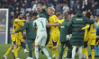 Hellas Verona players celebrate the victory at the end of the Bologna FC vs Hellas Verona,...