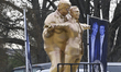 Statues representing US President Donald Trump and convicted sex offender Jeffrey Epstein...