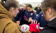 Sariah Ibarra of the United States signs autographs during a training session for the HSBC...
