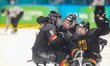 Germany's para ice hockey team celebrates after winning over Slovakia in the Para Ice Hock...