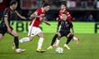 In Alkmaar, Netherlands, on March 12, 2026, AZ Alkmaar player Troy Parrott and Sparta Prag...