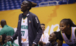 Lena Timera #77 celebrates during the game at the 2026 FIBA World Cup Qualifying Tournamen...