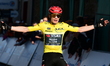 Danish cyclist Jonas Vingegaard of the Visma Lease a Bike team wins the stage and wears th...