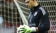 Emiliano Martinez of Aston Villa stands ahead of the UEFA Europa League round of 16 first...