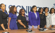 Nneka Onyeali-Ikpe, MD/CEO of Fidelity Bank Plc, and female staff of the bank sign strateg...