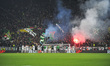 The team of Ferencvaros celebrates after winning the Europa League round of 16 first leg m...