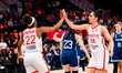 Kennedy Burke of Turkey and Esra Ural Topuz of Turkey gesture during the Women's World Cup...