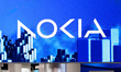 The Nokia corporate logo is illuminated at the Fira Gran Via booth, highlighting the compa...