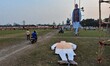 A cutout of Prime Minister Narendra Modi is seen ahead of his political rally in Kolkata,...