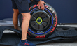 SHANGHAI, CHINA - MARCH 13:
A mechanic prepares a Pirelli Formula 1 tyre ahead of the Spr...