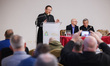 Cardinal Mario Grech, the secretary general of the Synod of Bishops, and Cardinal Grzegorz...