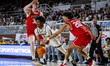 Nasir Whitlock (1) of the Lehigh Mountain Hawks drives the ball while Quinn Nielsen (32) o...