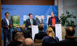 Carsten Schneider, SPD, and Dirk Messner, Umweltbundesamt, attend a press conference to pr...