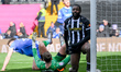Matthew Dennis of Notts County celebrates after Sil Swinkels of Chesterfield scores an own...
