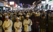 Muslim worshippers attend Tarawih night prayers on the 21st night of the holy fasting mont...