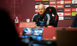 Janusz Niedzwiedz, head coach of Miedz Legnica, speaks during a press conference after the...