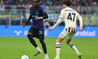 Yann Bisseck participates in the Serie A 2025-2026 match between Inter and Atalanta in Mil...