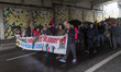 Demonstrators participate in a rally calling for peace, sovereignty, and international sol...